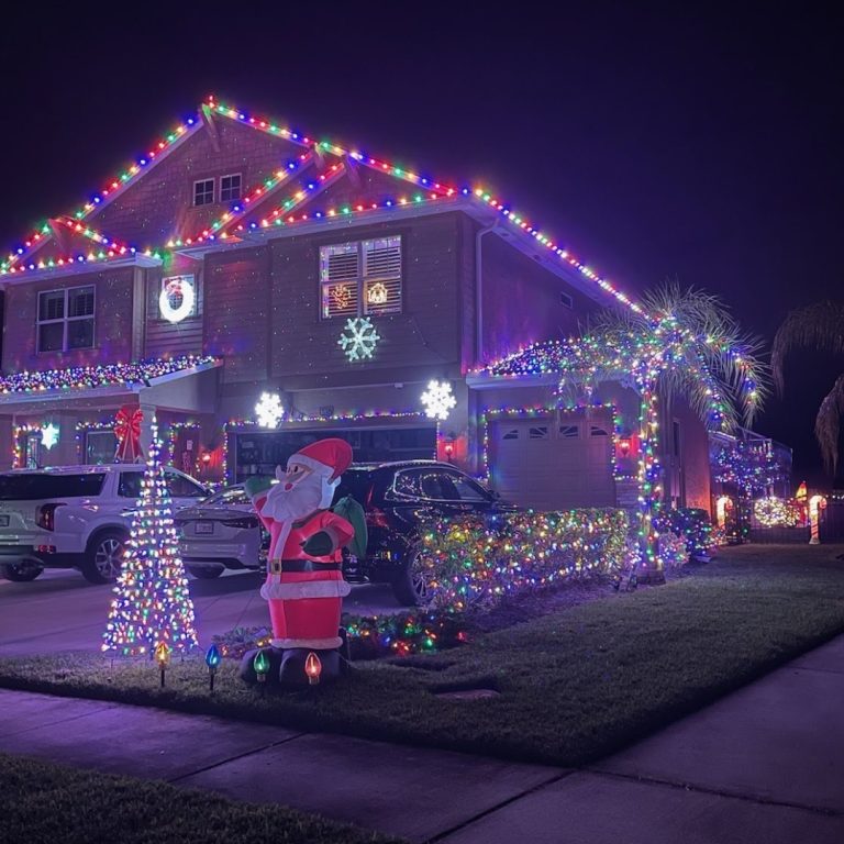 Christmas lights installation near me on residential roofline in Central Florida