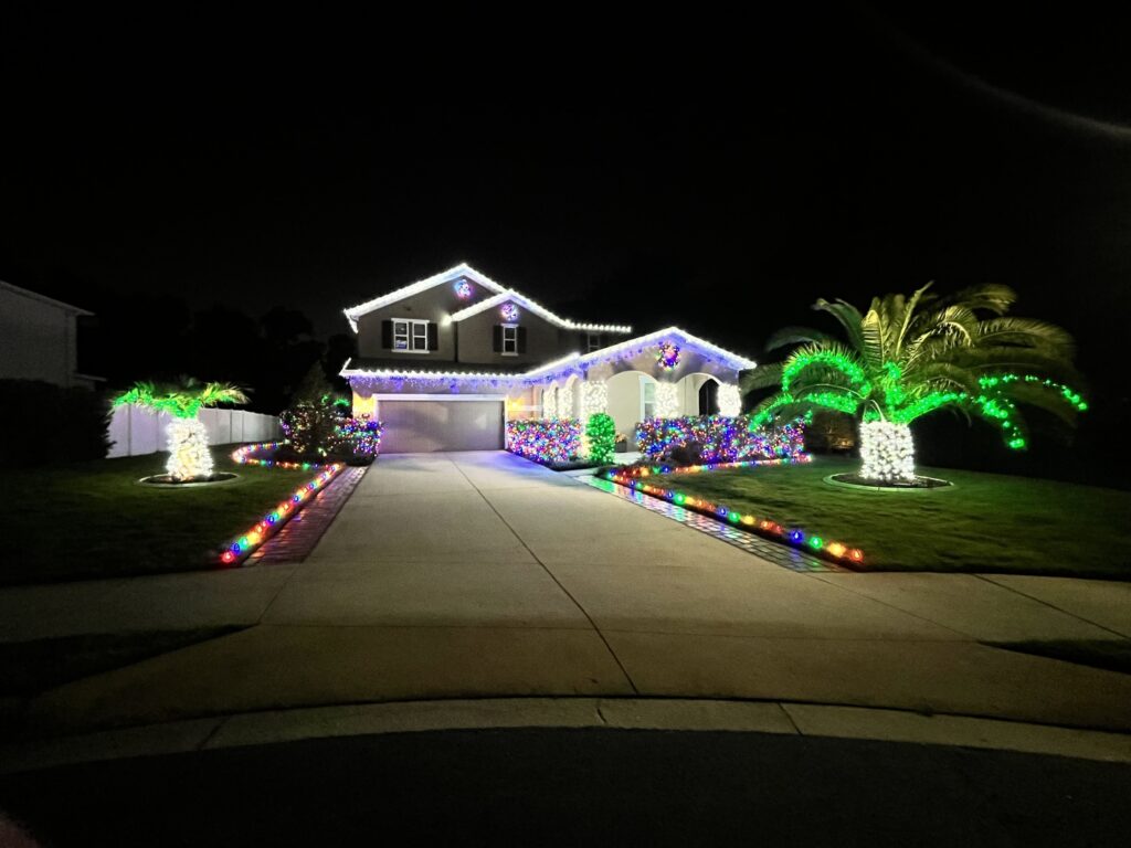 Christmas lights installation near me on residential roofline in Central Florida