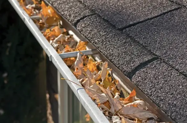 Blocked gutter filled with debris before professional gutter cleaning near me in Central Florida
