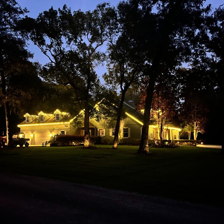 Christmas lights installation near me on residential roofline in Central Florida
