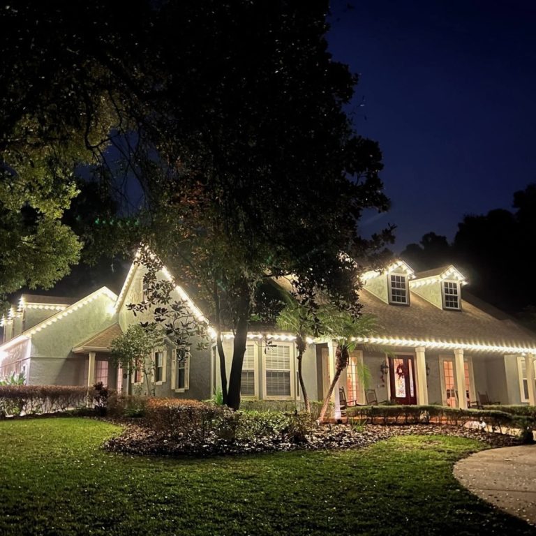 Christmas lights installation near me on residential roofline in Central Florida