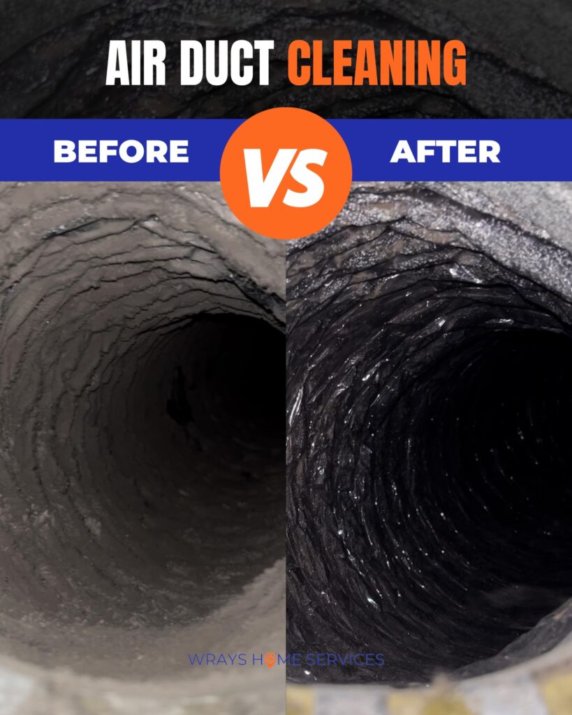 Before and after professional duct cleaning by Wray’s Home Services
