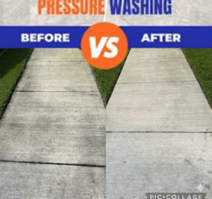 Professional pressure washing sidewalk to remove dirt, grime, and stains for improved curb appeal.