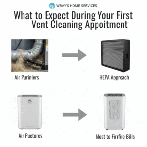 Step-by-step dryer vent cleaning process diagram for Central Florida homeowners by Wray's Home Services.